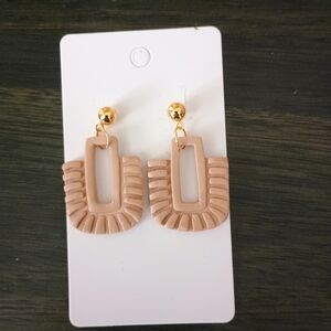 Handmade Tan and Gold Geometric Earrings
